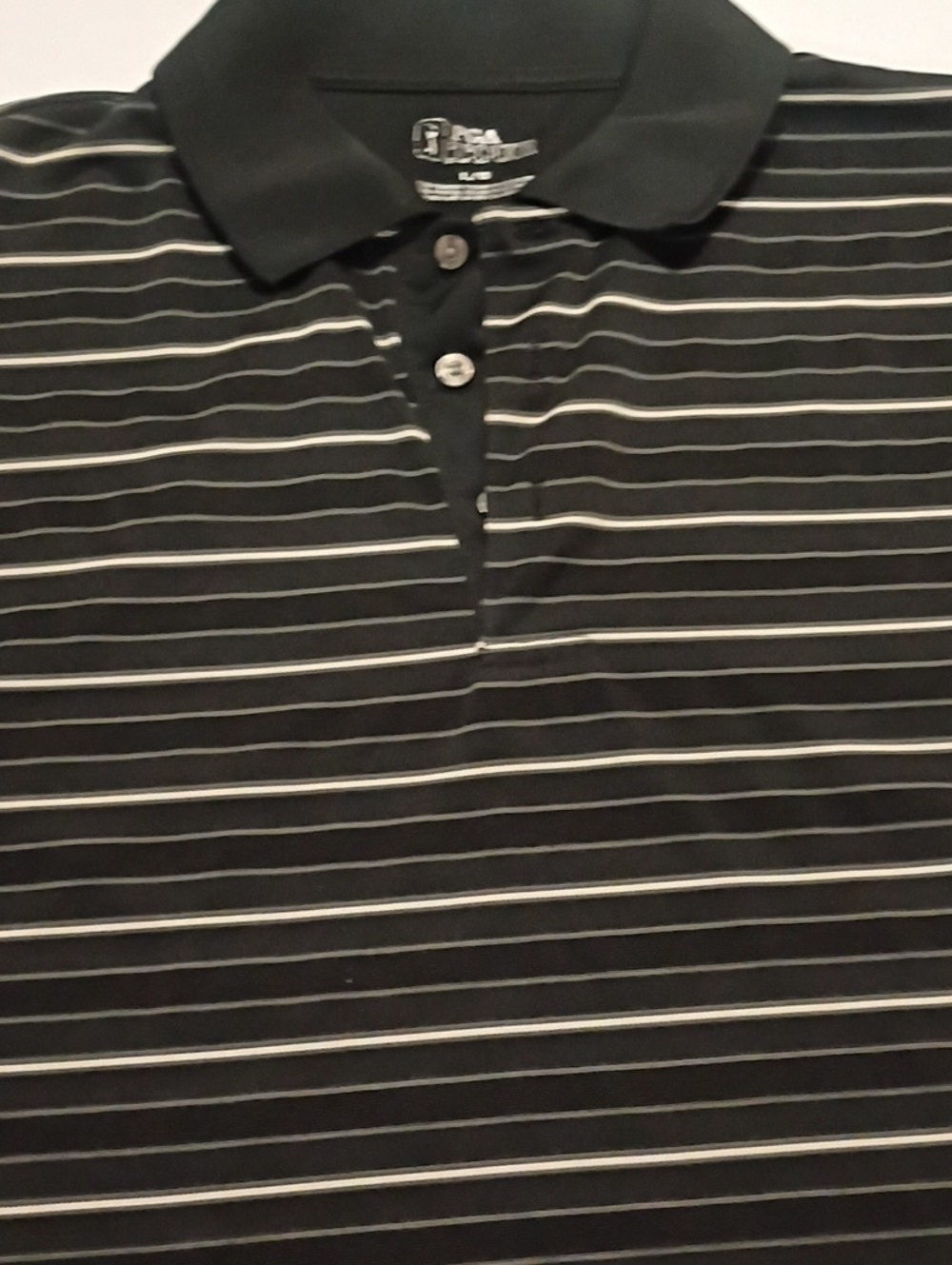 PGA Tour Mens Black Polo with Stripes Short Sleeve Golf